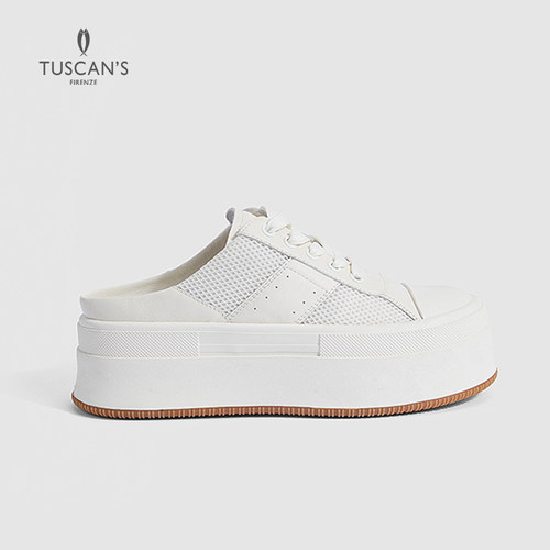 TUSCNA'S【专柜同款】真皮休闲厚底半拖小白鞋一脚蹬TS双鱼女鞋