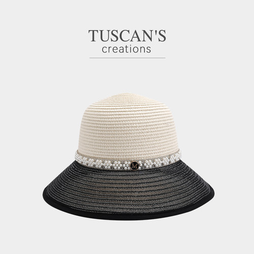 TUSCAN'S CREATIONS法式优雅百搭女士镂空边草帽时尚复古度假风