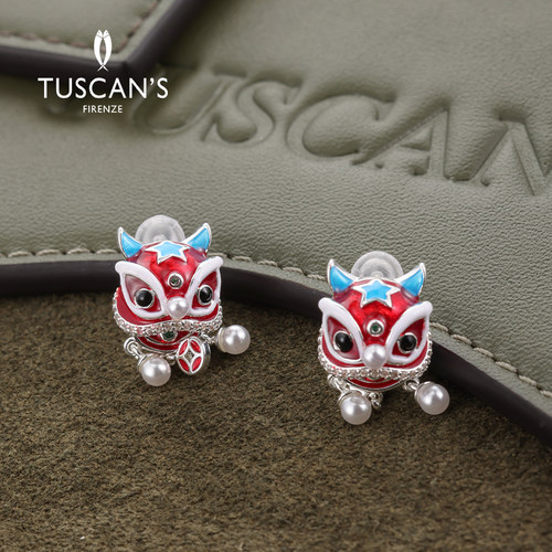 TUSCAN'S 镀金仿珍珠耳饰少女心新年精致复古醒狮耳环耳饰双鱼