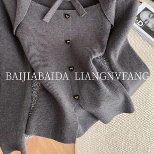 广州十三行女装欧货秋冬季法式小香风时尚蝴蝶结假两件针织衫毛衣