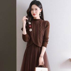 针织马甲背心女上衣2024新款毛线马夹叠穿坎肩两件套配裙子春秋季