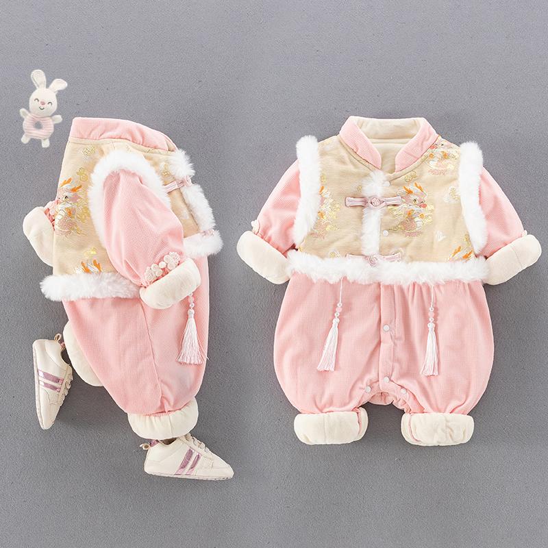 婴儿秋冬衣服新年连体衣加绒冬季