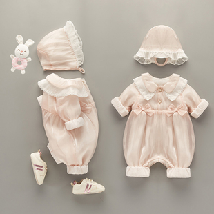 洋气百天薄款 女宝宝满月服公主春夏套装 连体衣 婴儿衣服春秋装 秋季