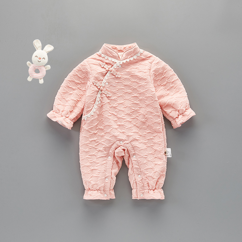 百天婴儿衣服春秋连体衣女宝宝周岁礼服旗袍纯棉满月春季外出春装