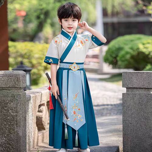 男童夏季薄款短袖汉服帅气演出