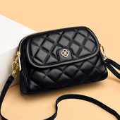 斜挎包女2024新款 中年妈妈包时尚 百搭软皮小方包手机包菱格休闲包