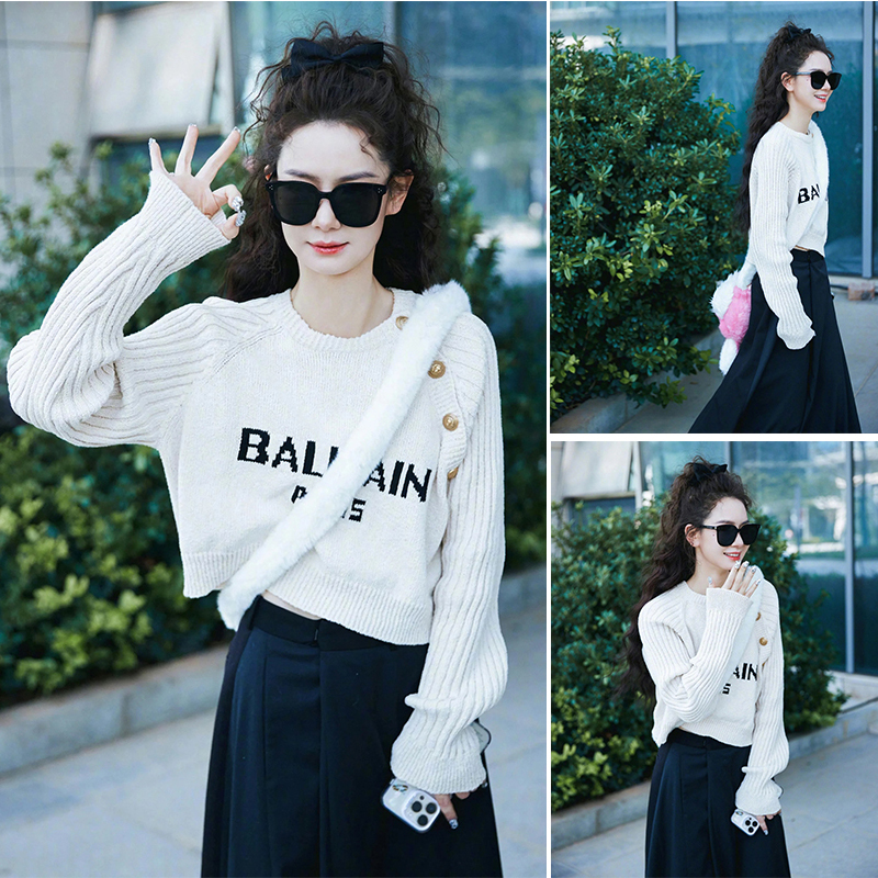 戚薇同款衣服字母印花短