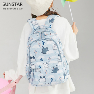 可爱猫咪印花书包初中小学生校园风少女大容量轻便女孩双肩背包