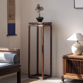 新中式 摆件架黑胡桃木实木花几 花架禅意老榆木角几室内简约落地式