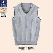啄木鸟羊毛背心男士 马甲男装 春秋V领纯色无袖 毛衣羊绒坎肩针织衫