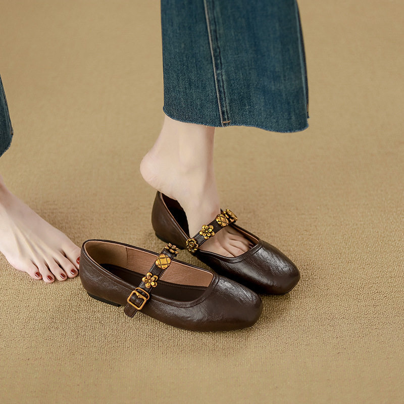 四季青广州十三行即墨真皮软皮法式单鞋女平底芭蕾圆头金扣豆豆鞋,女鞋,浅口单鞋,淘宝优惠券,粉丝福利购,淘宝优惠卷
