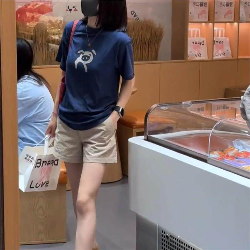 韩国休闲小猪印花T恤上衣夏季新款短袖百搭正肩气质圆领小众设计