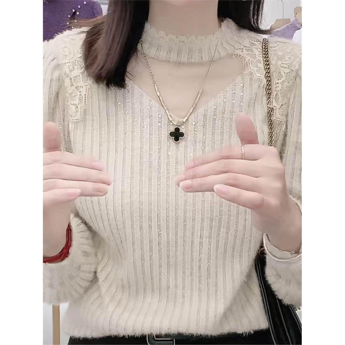 韩国2025秋冬女式丝绒热钻石拉丝蕾丝底衫仙女和时尚的社交名媛