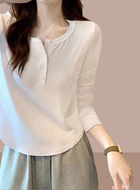 韩国纯棉长袖t恤V领打底衫内搭2025春秋季新款短款上衣女装爆款~
