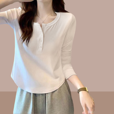 韩国纯棉长袖t恤V领打底衫内搭2025春秋季新款短款上衣女装爆款~