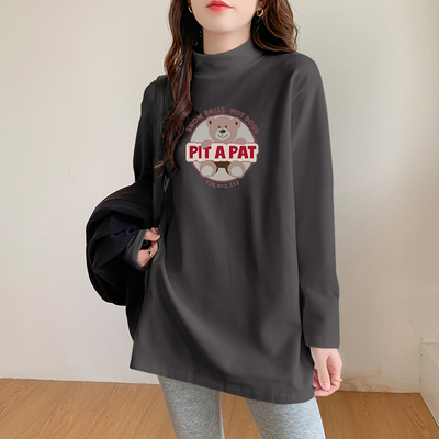 韩国双面绒加厚保暖上衣女内搭半高领磨毛秋冬季宽松长袖灰色~