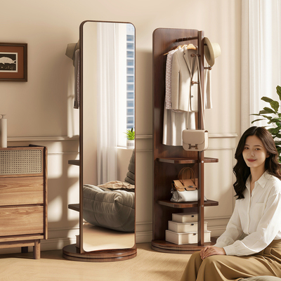 旋转全身镜落地镜家用卧室可移动试衣大镜子带挂衣帽架一体穿衣镜
