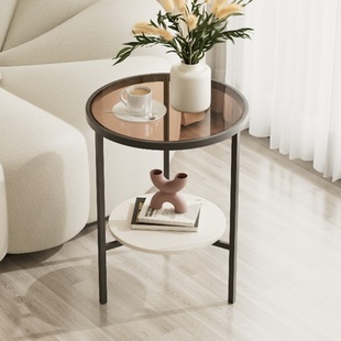 轻奢客厅沙发旁小圆形桌子简易置物架创意迷你阳台悠闲小边几角几