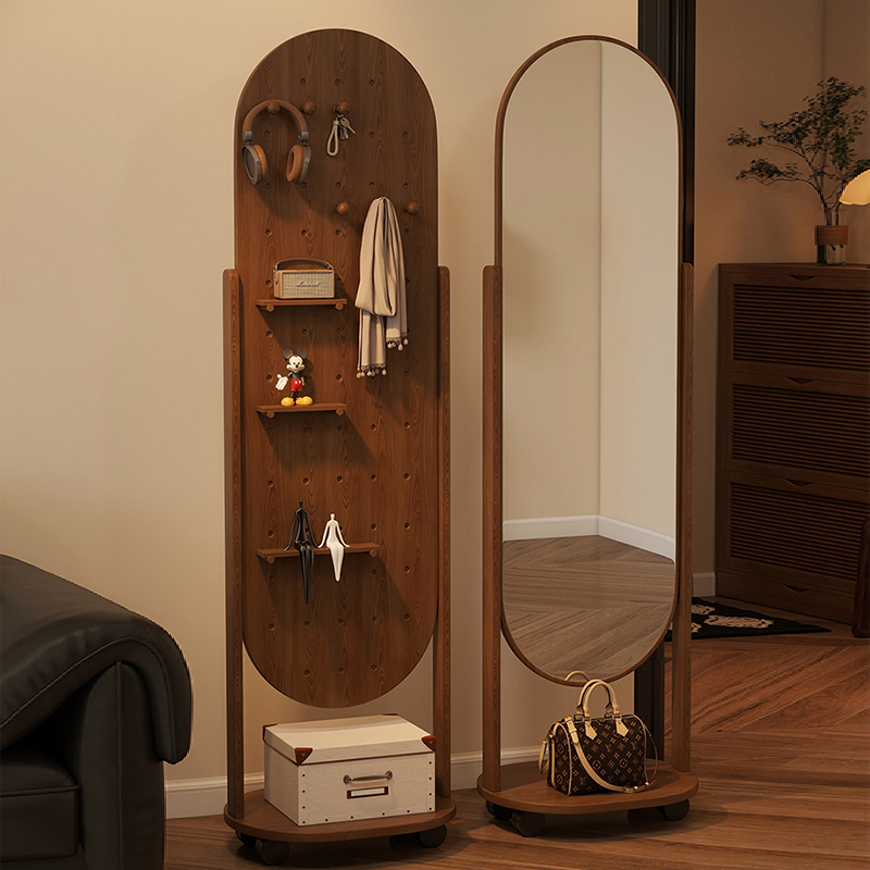 全身镜旋转衣挂架一体镜子试衣镜子家用洞洞板穿衣镜可移动落地镜