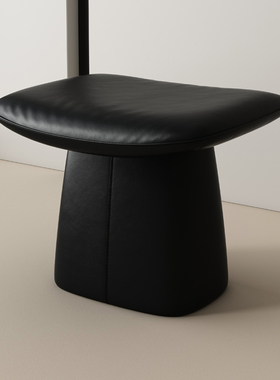 乐远意式极简化妆凳实木梳妆凳中古真皮免洗换鞋凳家用主卧茶凳