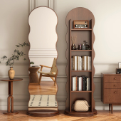 波浪旋转全身镜全身落地镜家用卧室书架置物一体全身镜立式 可移动