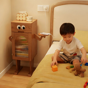 机器人床头柜实木带灯沙发边柜客厅柜子卧室置物柜创意儿童床边柜