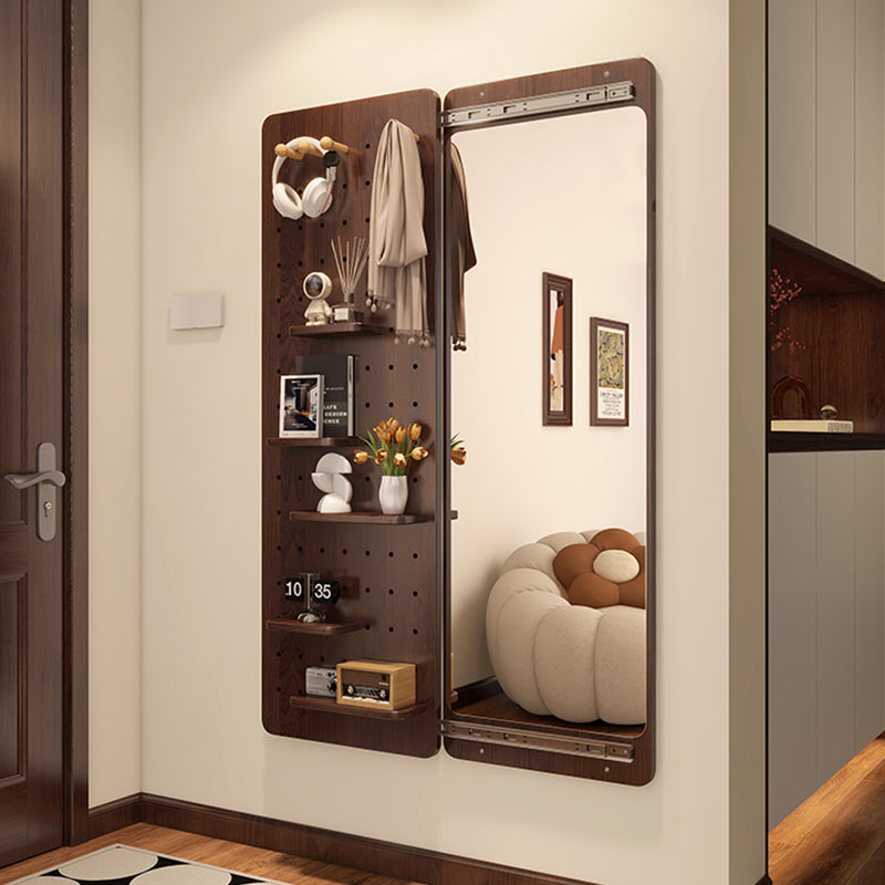 实木洞洞板穿衣镜隐藏式推拉全身镜子家用可关闭壁挂墙玄关试衣镜