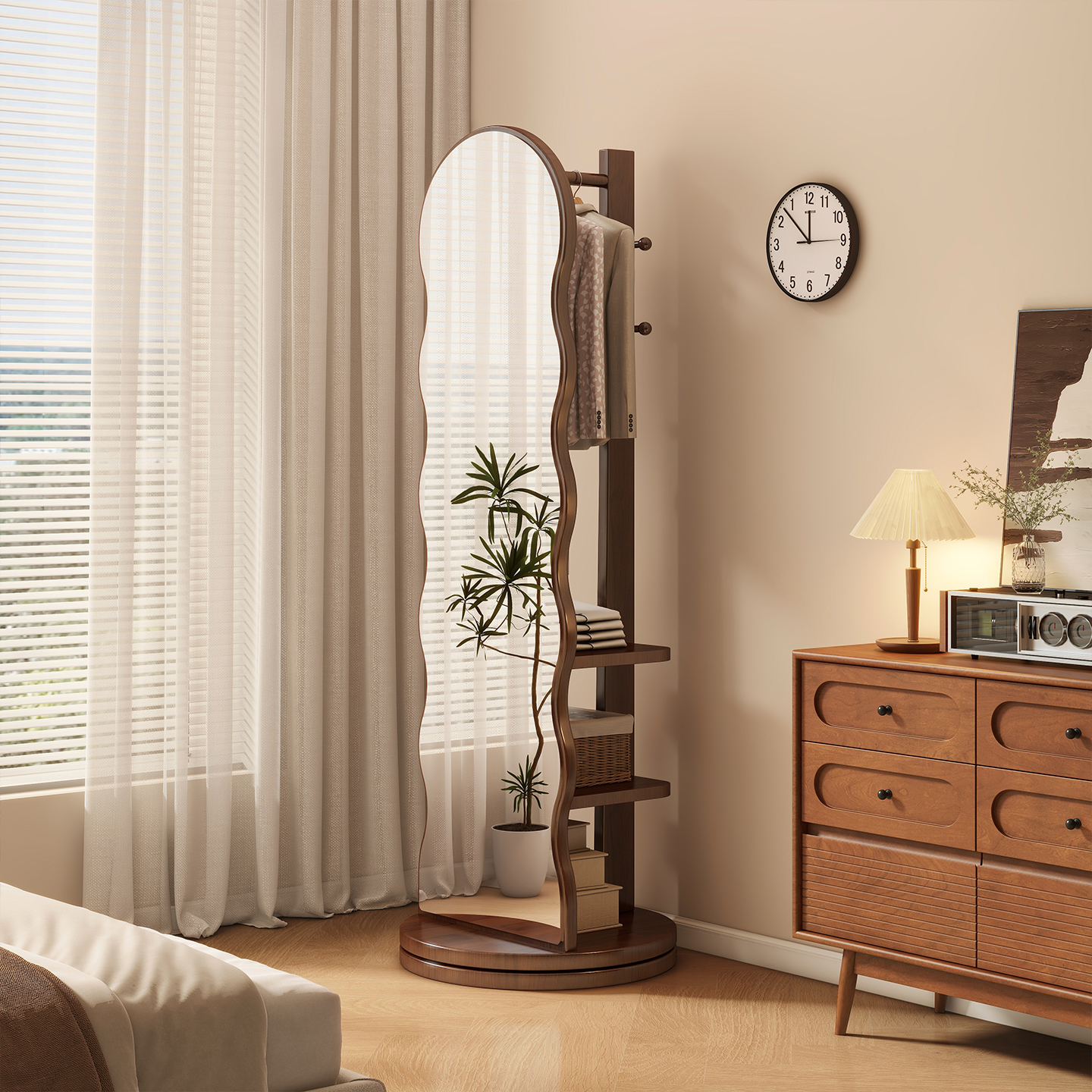 旋转全身镜落地镜家用卧室可移动试衣大镜子带挂衣帽架一体穿衣镜