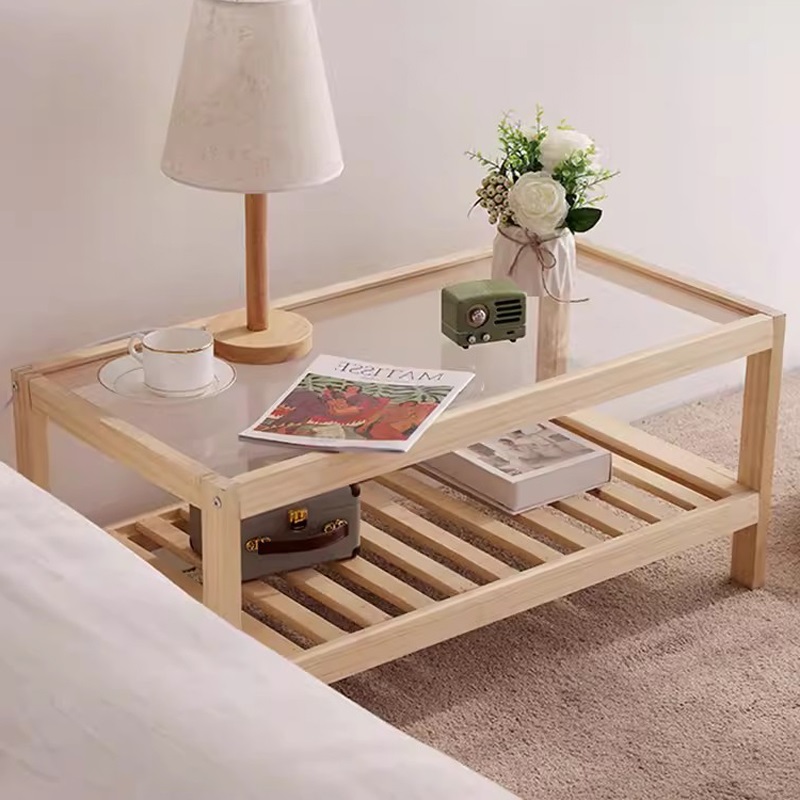 小户型长方形实木玻璃矮桌沙发边几卧室床头柜北欧ins风简约茶几
