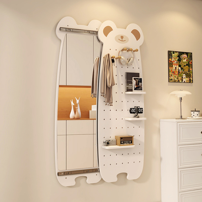 实木洞洞板穿衣镜隐藏式推拉全身镜子家用可关闭贴墙镜玄关试衣镜