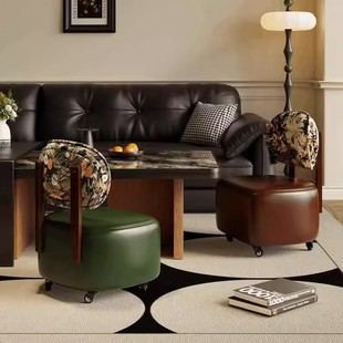 溜溜椅小椅子万向轮小凳子实木矮凳滑轮凳家用沙发凳靠背椅凳创意