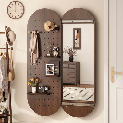 实木洞洞板穿衣镜隐藏式推拉镜子全身镜家用可关闭玄关壁挂试衣镜