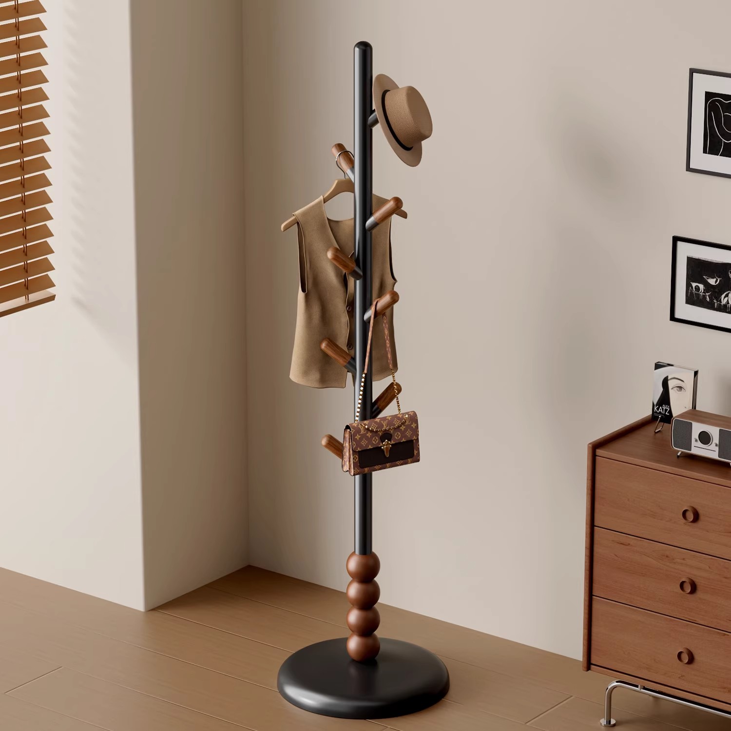 家用卧室落地衣帽架不占空间室内简易立式衣架玄关挂包架小型高级