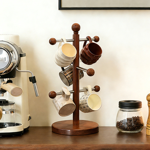 实木马克杯子沥水倒挂杯架高级感轻奢桌面家用防尘茶杯收纳置物架