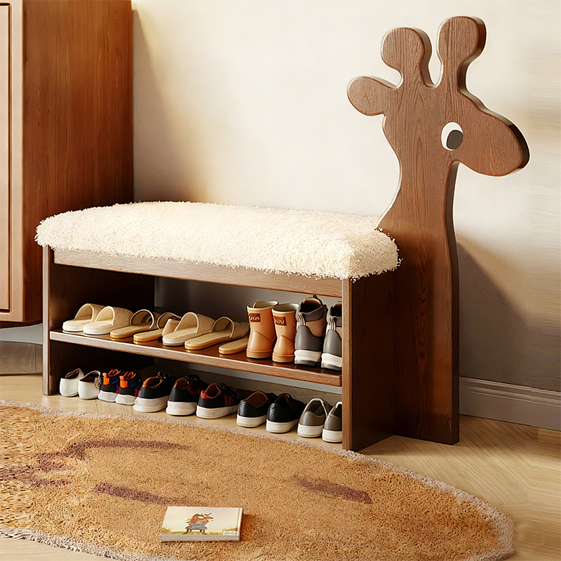 家用实木换鞋凳入户一体鞋凳门口玄关鞋柜坐凳可爱创意小鹿换鞋凳