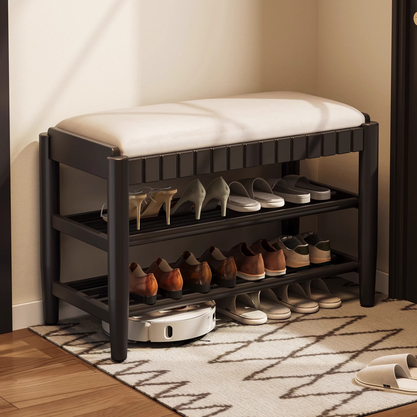 家用实木音阶换鞋凳鞋柜坐凳一体