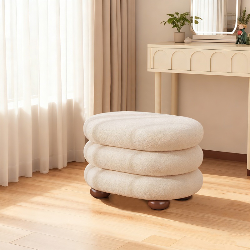 化妆凳女生卧室凳子梳妆台网红化妆椅圆凳奶油风轻奢高级感梳妆凳