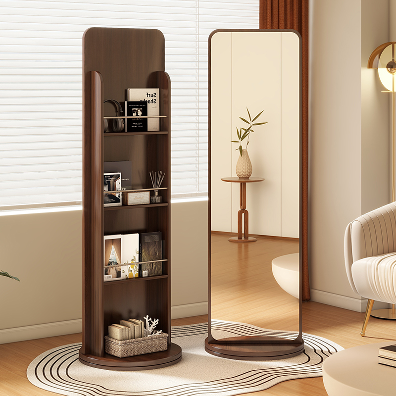 旋转穿衣镜全身落地镜家用杂志书架旋转储物一体试衣镜立式可移动
