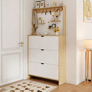 家用实木入户洞洞板衣帽架一体鞋柜超薄门口翻斗鞋柜室内多层鞋架