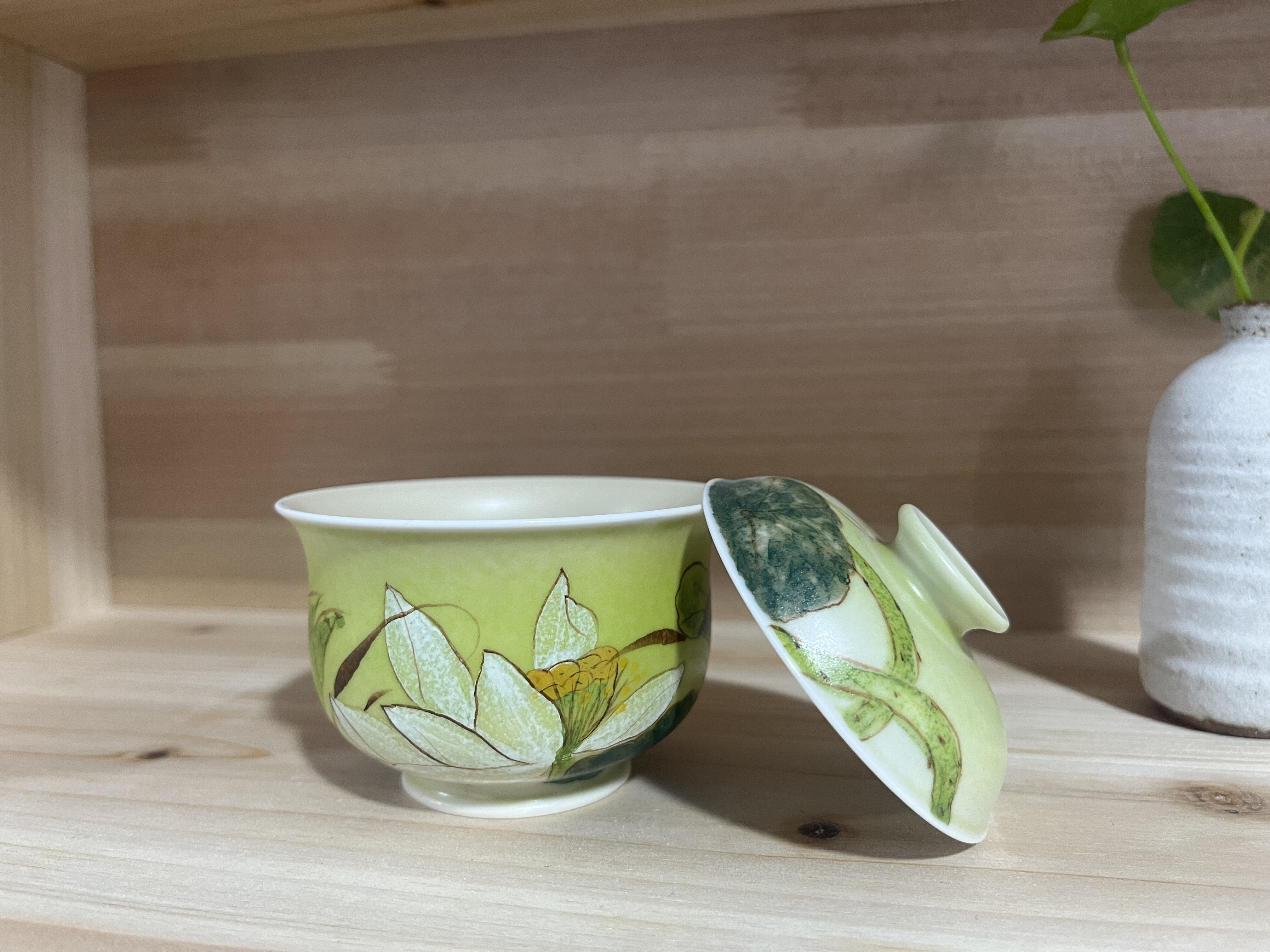 景德镇陶瓷手绘荷花盖碗茶杯家用功夫茶具泡茶碗