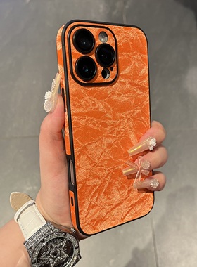 爆款橙色绒布雪山纹苹果16Pro手机壳15promax女适用iPhone13高级感14创意12P保护壳11简约14ProMax防摔男女壳