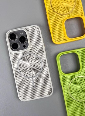 透气散热网孔适用苹果iPhone16手机壳磨砂细圈磁吸无线充电15promax高级感iPhone14/13钛灰色肤感超薄硬壳新