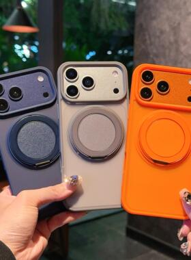 新款肤感360度旋转磁吸支架适用苹果17Pro手机壳iPhone16promax全包防摔14PM肤感磨砂15plus男女防滑12保护套