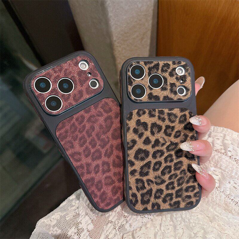 侧贴欧美豹纹大视窗磨砂肤感软边防滑纯色适用苹果17promax手机壳16pro全包防摔15pro高级14pro一体相机键13