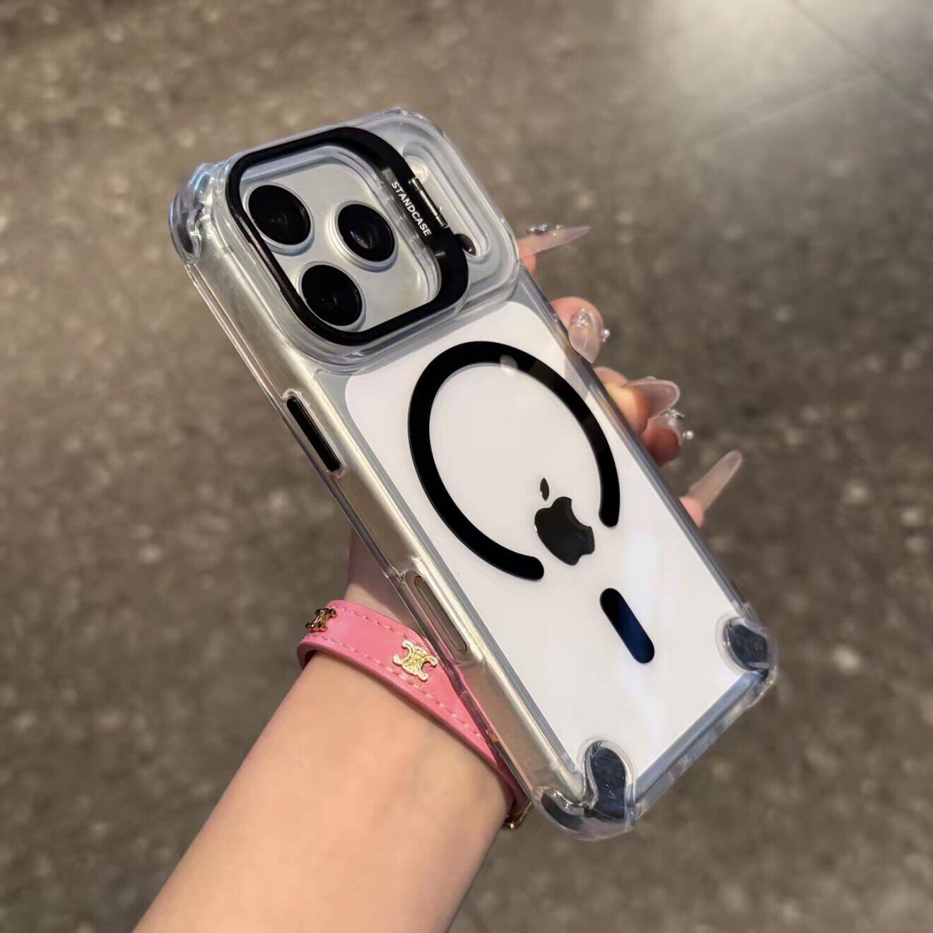 镜头隐形支架防摔适用苹果17proma磁吸手机壳气囊iPhone16Pro手机套透明散热15PM简约保护壳14小清晰夏外大孔