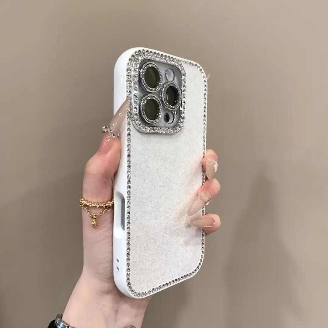 ins奢华闪钻镜头膜闪粉果冻苹果16ProMax多巴胺手机壳适用iphone15高级感14pro网红13pm全包边镶钻16新保护套