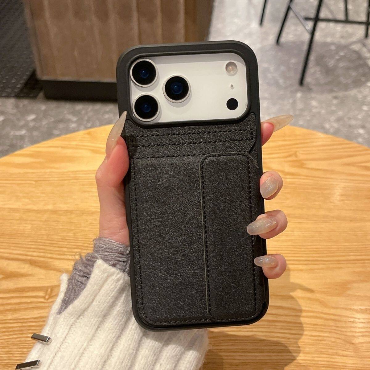 支架带卡包苹果17promax手机壳棕色适用iphone16pro皮质可插卡套15零钱包14pm自带支架一体13可插卡套12新款