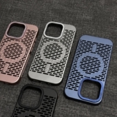 15pro高级金属漆iPhone14镂空透气ip13磨砂轻薄12防摔裸机手感 适用苹果16promax手机壳新款 磁吸 超薄散热