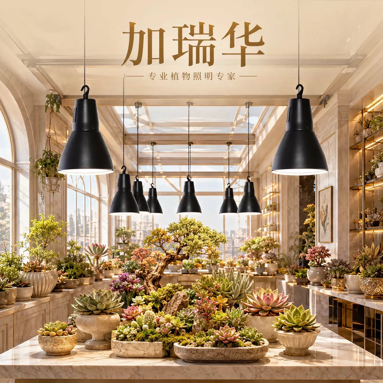 加瑞华植物生长灯LED可调光室内多肉植物专用灯黑色吊灯多肉上色