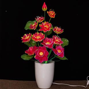 佛前供花感应灯盆景花七彩灯光纤荷花灯LED莲花灯佛灯睡莲供佛家
